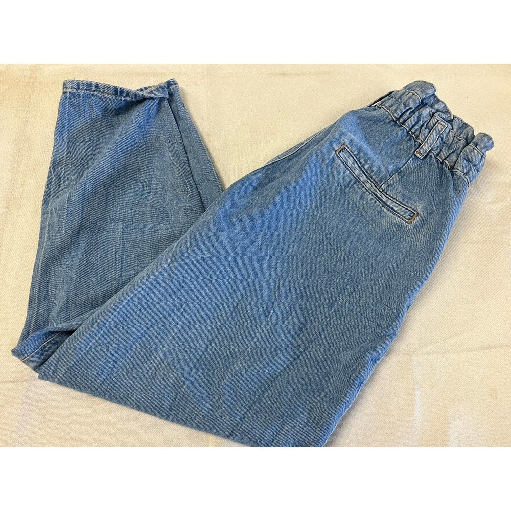ZARA Mom Jeans Size 4 Straight Front Pockets High Rise Super Stretch Light Blue